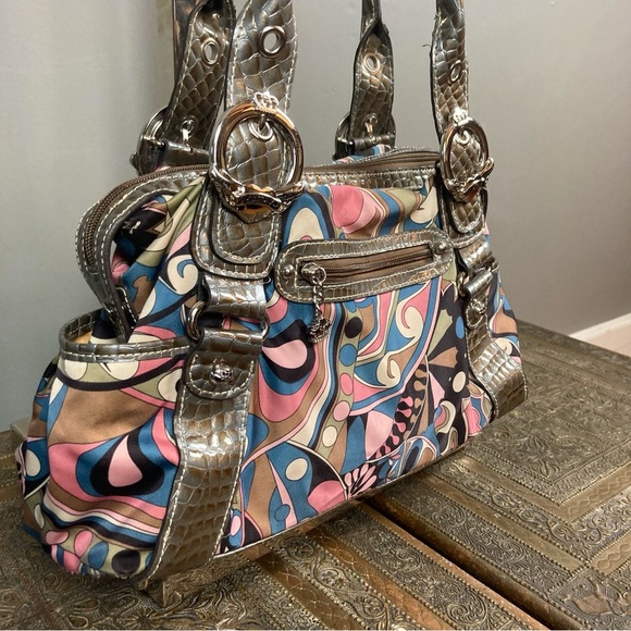 Kathy Ireland handbag y2k metallic scarf print - Picture 8 of 16